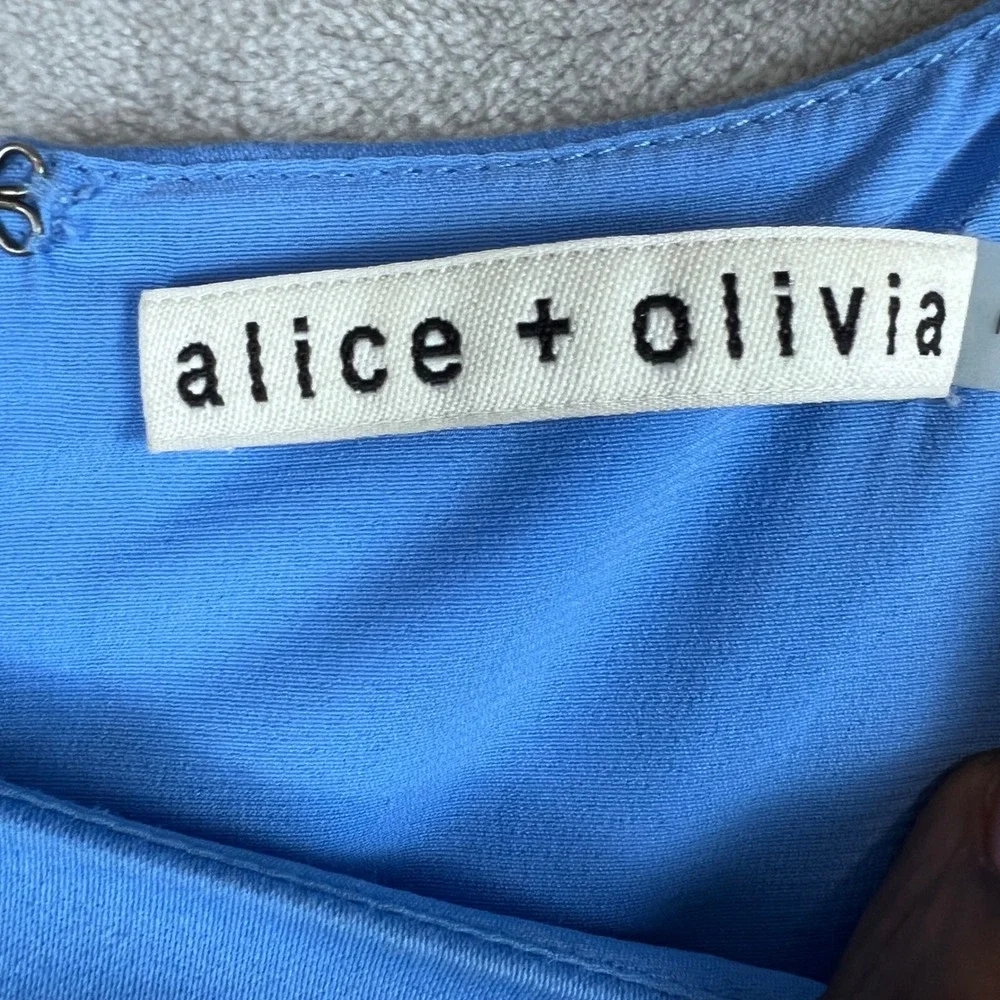 Alice + Olivia Dress 8 Blue Ruffle Wrap Skirt Fit and Flare Puff Sleeve Mini